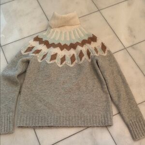 J. Crew Gray Turtleneck Sweater Cream, Pale Blue & Brown Yoke Size XXS